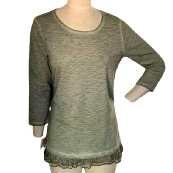Zenergy by Chico's Womens Casual Top Green Sz 1 (M/8)  Lace-Trim #242C - Picture 1 of 6